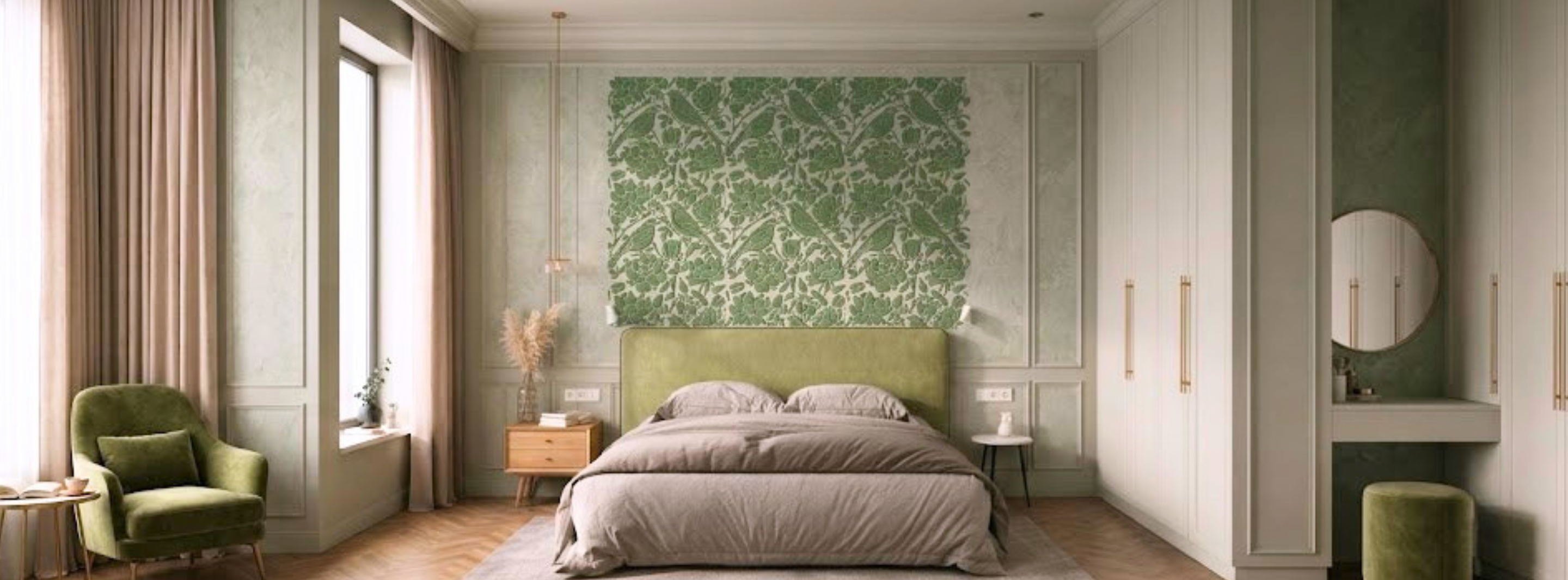 3D botanical wall decor created with plaster using a reusable nature stencil by DFA Decor