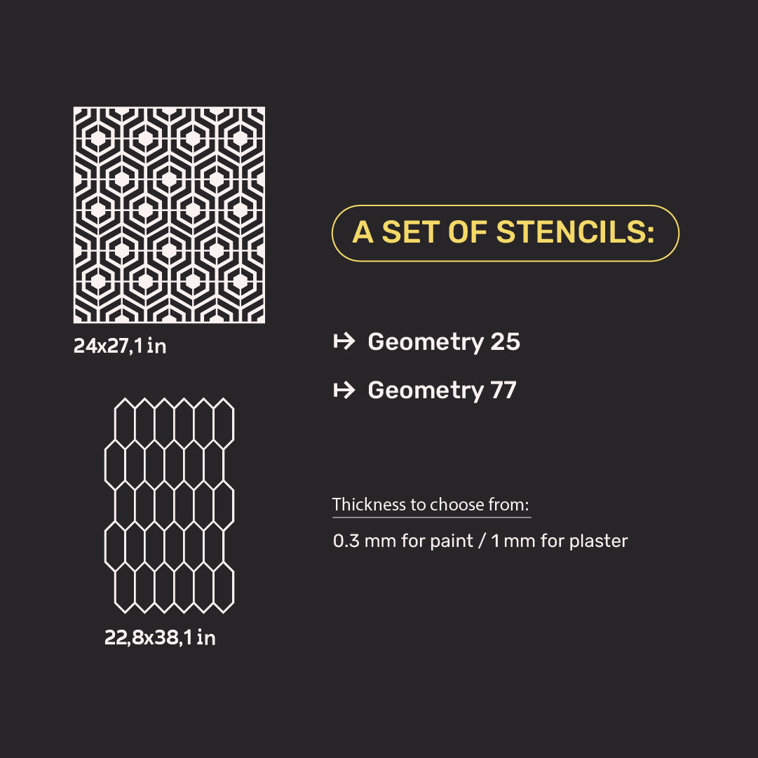 Set for decorating walls for plaster and paint 13 Stencils DFA (Geometry 25 + Geometry 77) 0.3-1 mm (N00013)