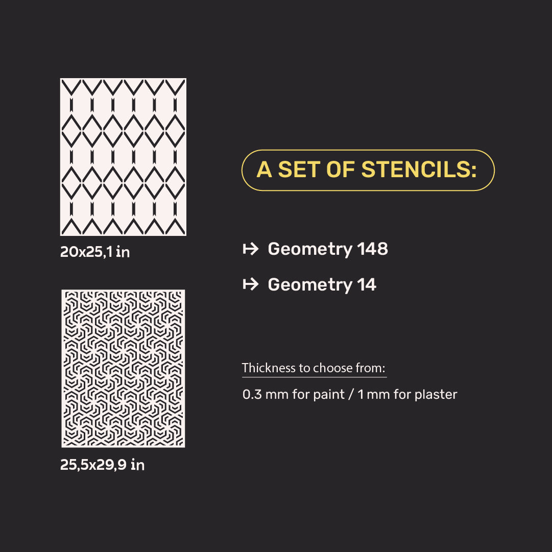 Set for decorating walls for plaster and paint 11 DFA stencils (Geometry 148 + Geometry 14) 0.3-1 mm (N00011)