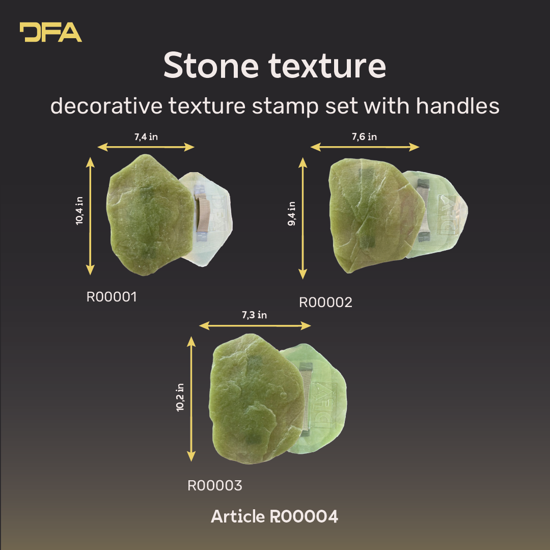 Stone texture silicone stamp set with three reusable plaster stamps and handles in different natural rock relief patterns