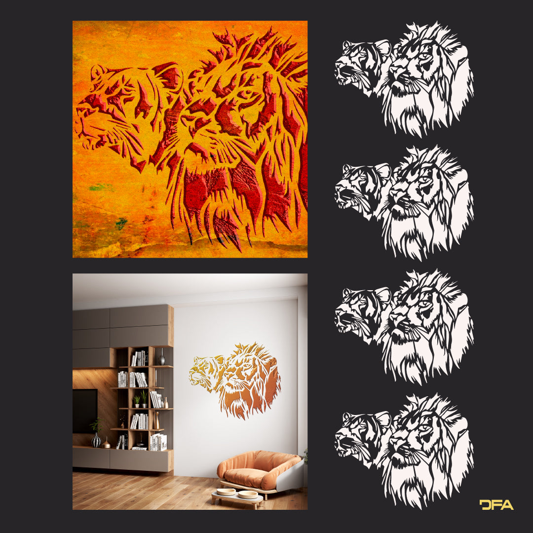 Stencil Lion and Lioness DFA animals for walls for plaster and paint 0.3-1mm (J00049)