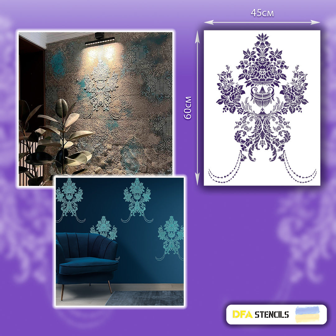 Stencil for decoration DFA Royal Damascus, for putty and paint, 0.3-1mm (D00024)