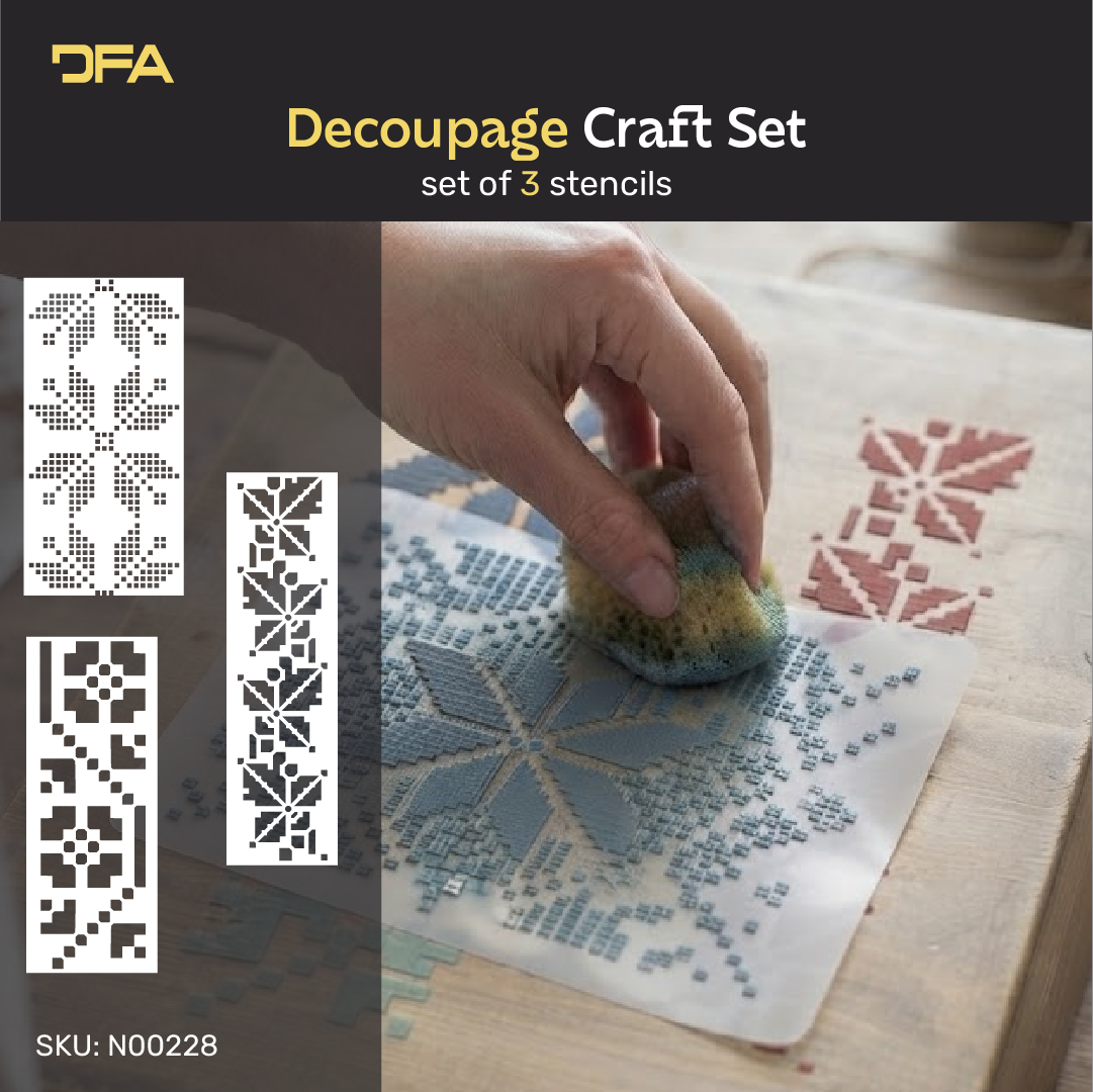 Embroidery-Inspired Geometric Stencil Set – 3 Craft Patterns