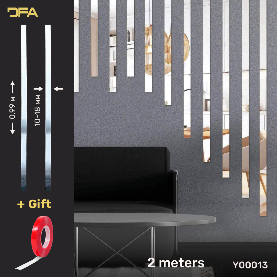 Set of 13 Mirror Wall Decor Sticker DFA Magic Stripes (Silver Wall Stripes) Size 2m - 10mm/12mm/15mm/18mm (Y00013)