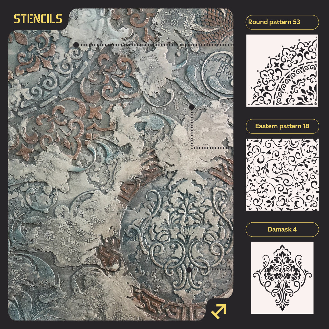 Wall decoration set for plaster and paint 31 (Round pattern 53 + Damask 4 + Oriental pattern 18) 0.3-1 mm (N00031)