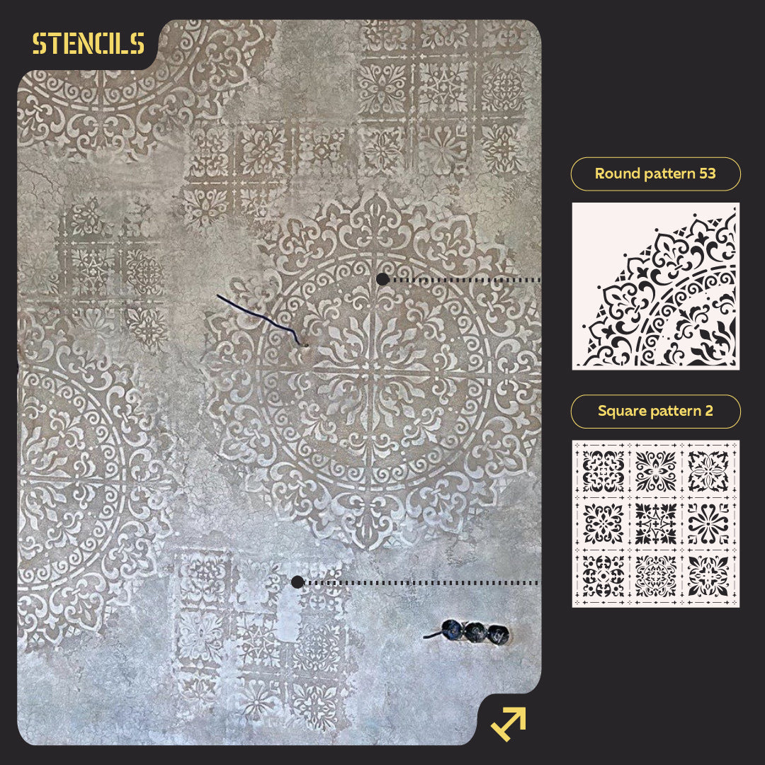 Wall decoration set for plaster and paint 23 (Round pattern 53 + Square pattern 2) 0.3-1 mm (N00023)