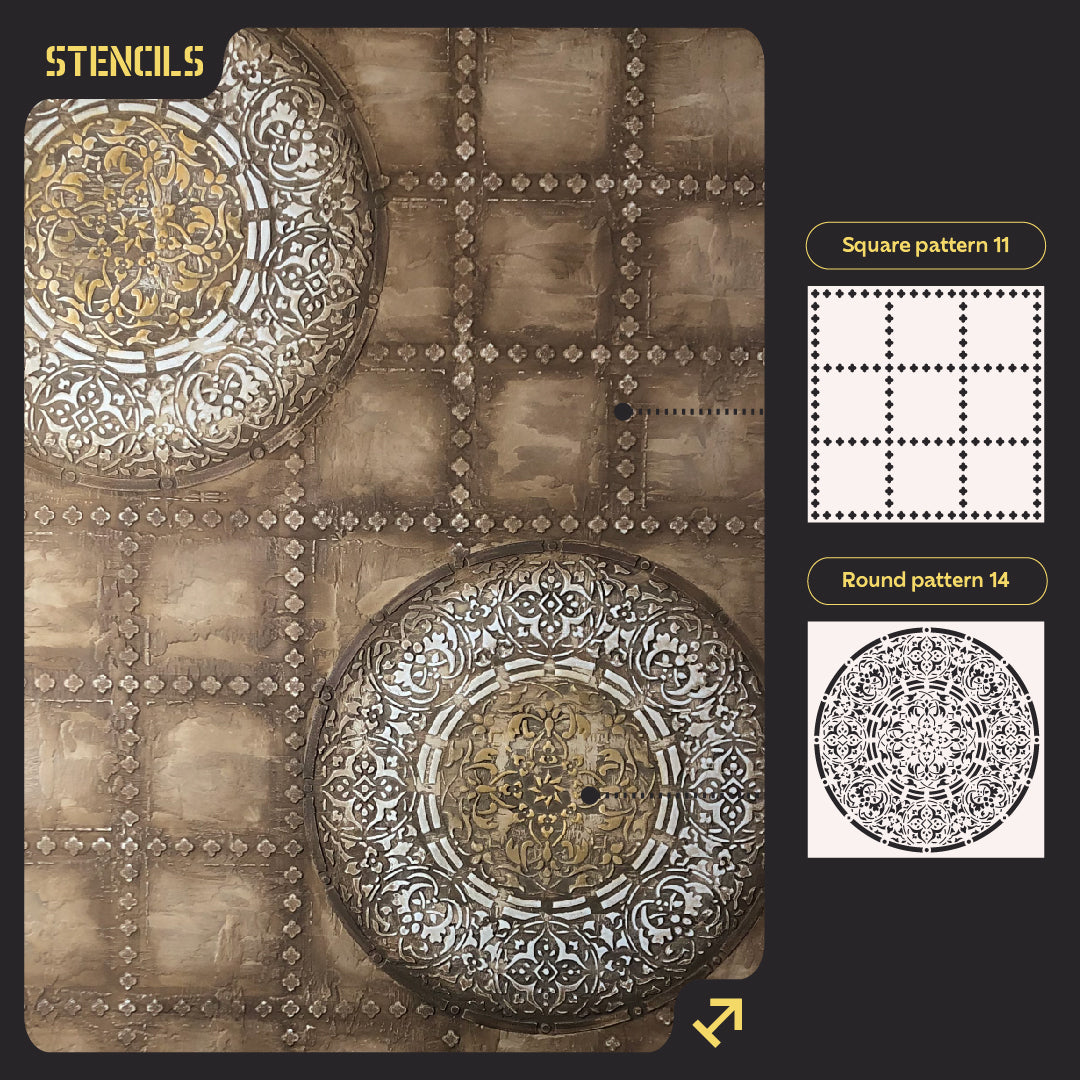 Wall decoration set for plaster and paint 26 (Square pattern 11 + Round pattern 14) 0.3-1 mm (N00026)