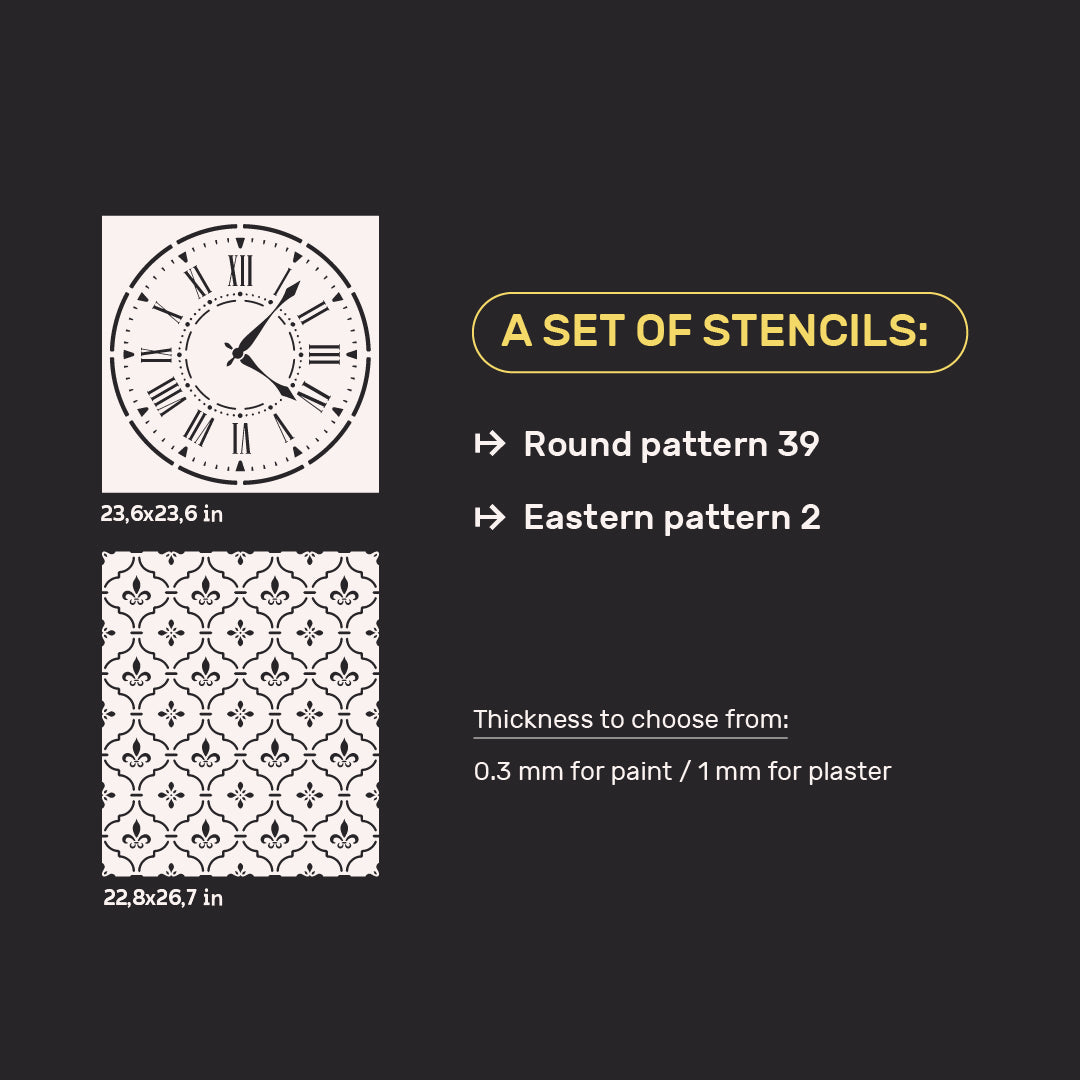 Set for plaster and paint wall decoration 16 DFA stencils (Round pattern 39 + Oriental pattern 2) 0.3-1 mm (N00016)