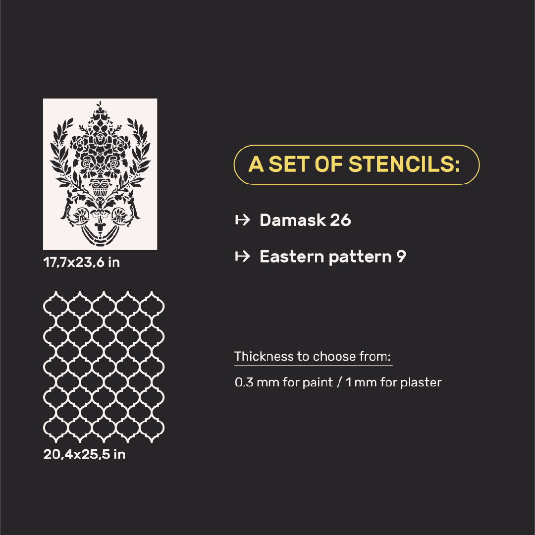Set for wall decoration under plaster and paint 29 (Damask 26 + Oriental pattern 9) 0.3-1 mm (N00029)