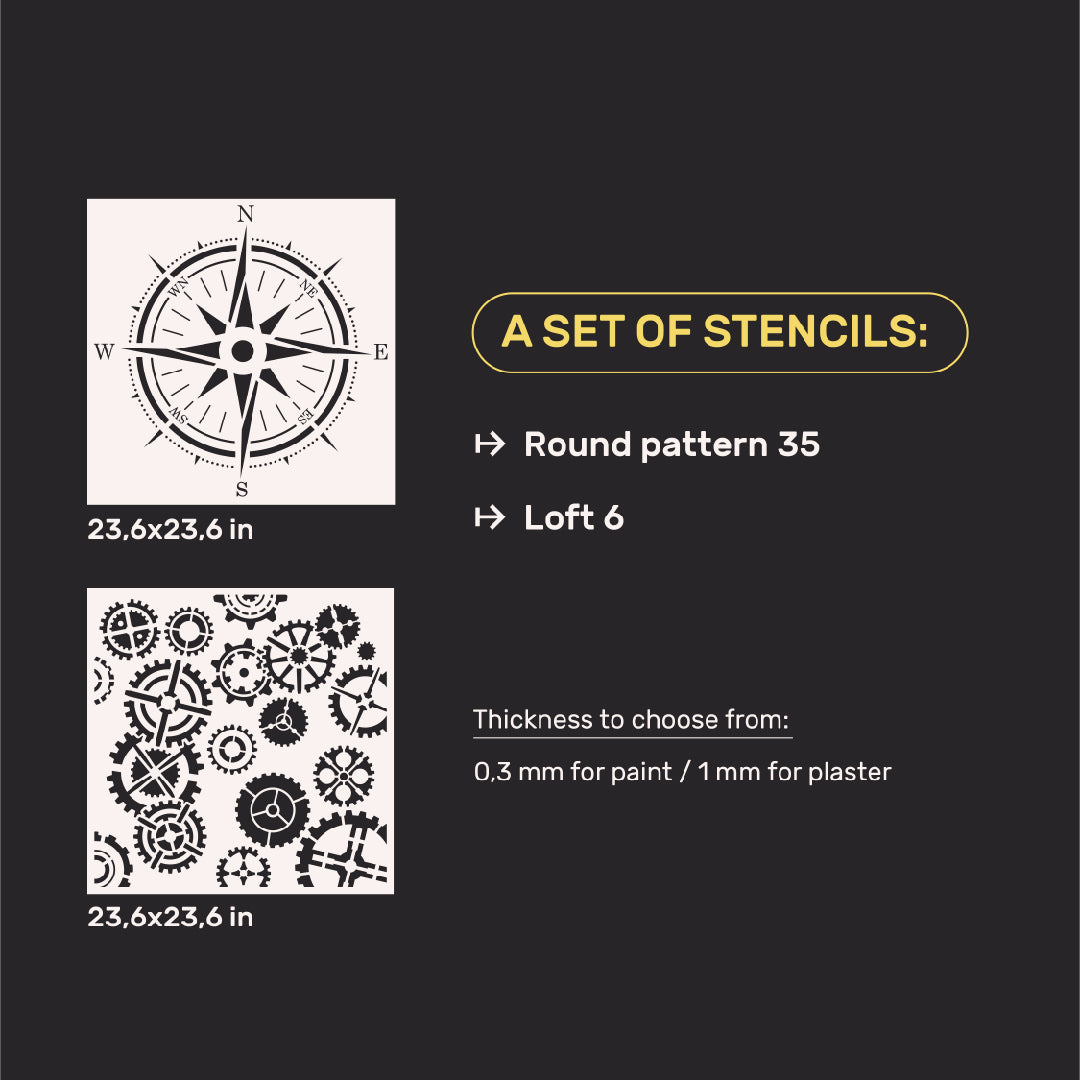 Set for decorating walls for plaster and paint 28 (Round pattern 35 + Loft 6) 0.3-1 mm (N00028)