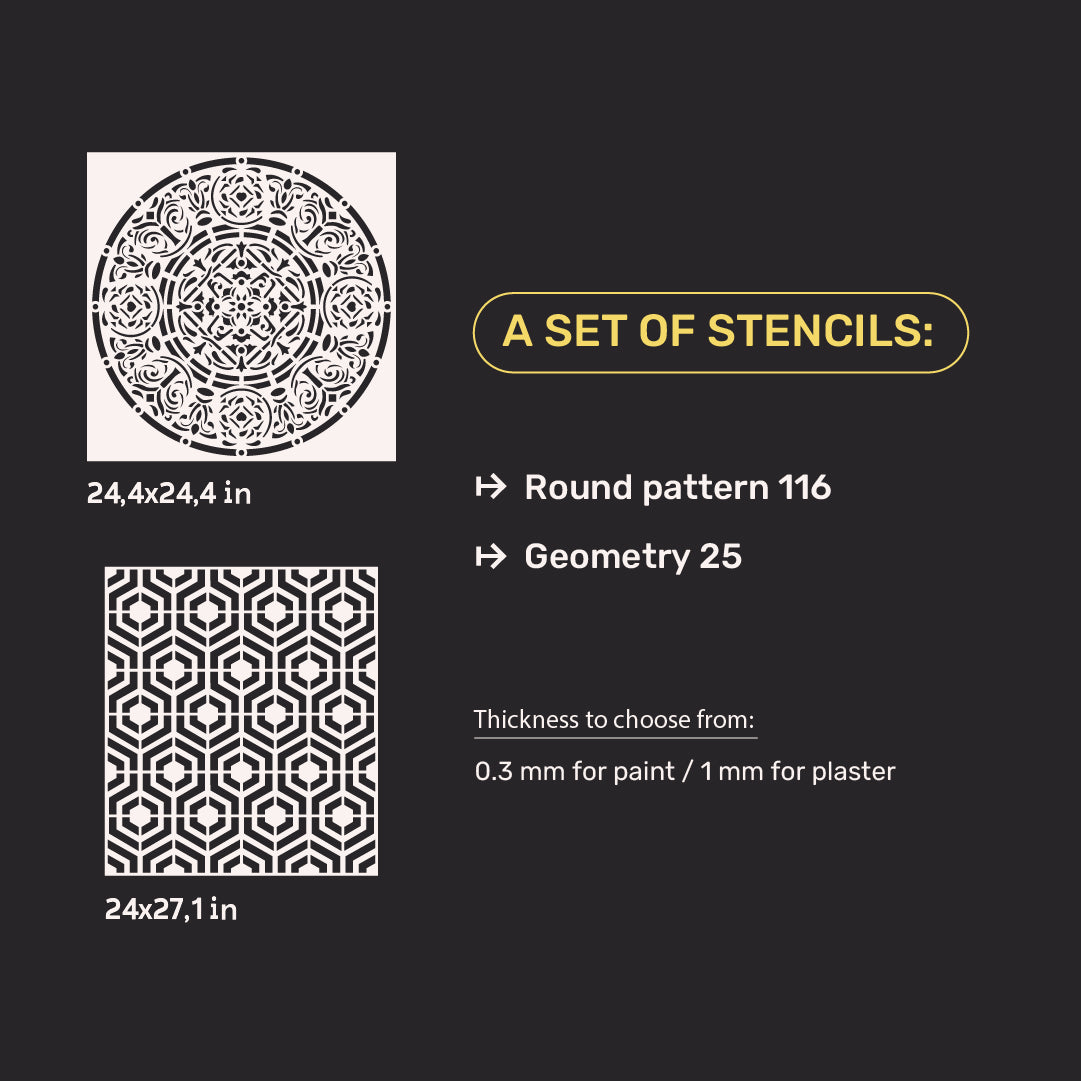 DFA stencils for wall decoration (Round 116 + Geometry 25) for plaster and paint 0.3-1 mm (N00047)