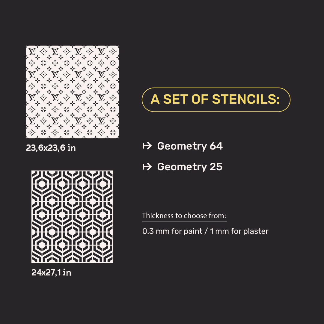 DFA Set of stencils for decoration (Geometry 64 + Geometry 25) for plaster and paint 0.3-1 mm (N00101)