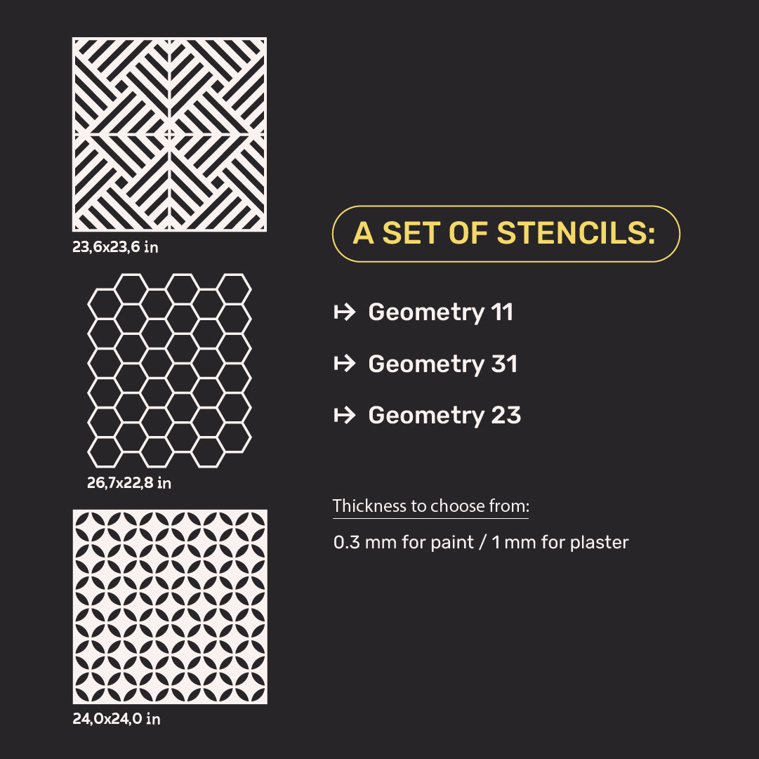 Set of DFA stencils (Geometry 11 + Geometry 31 + Geometry 23) for plaster and paint 0.3-1 mm (N00078)