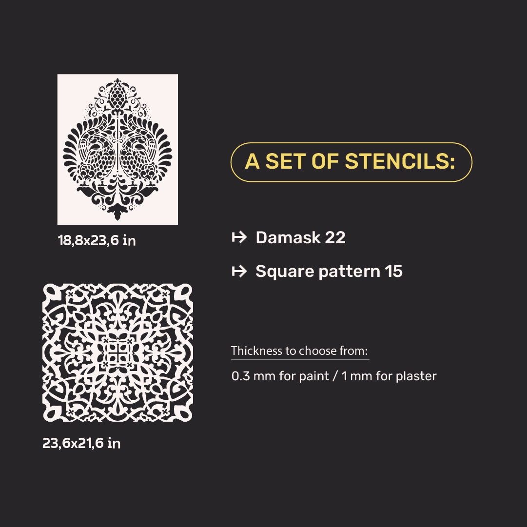 Set of 2 DFA stencils Classic and modern with your own hands - Create a unique decor 0.3-1 mm (N00154)
