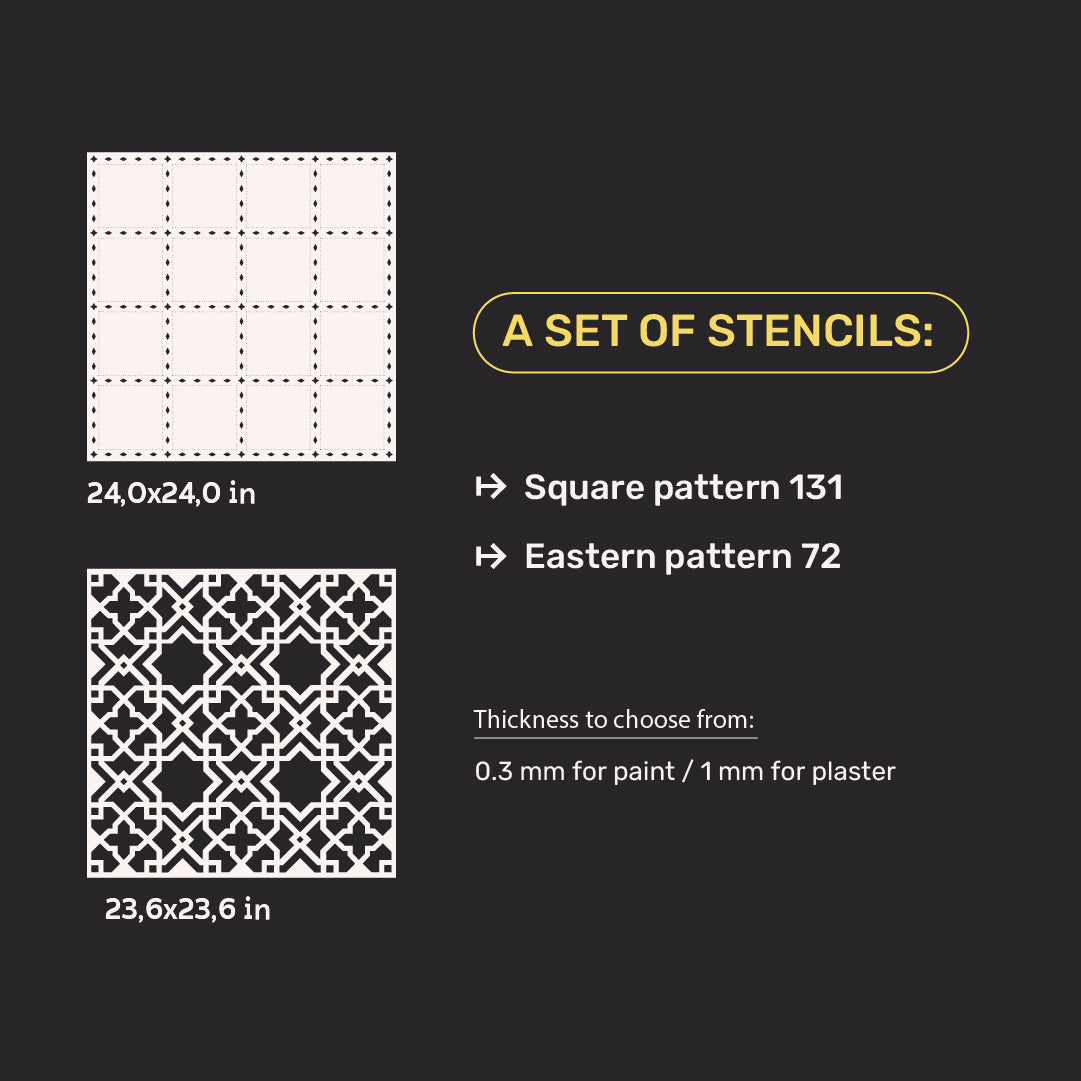 Set of stencils DFA for walls (Square 131 + Eastern 72) for plaster and paint 0.3-1 mm (N00103)