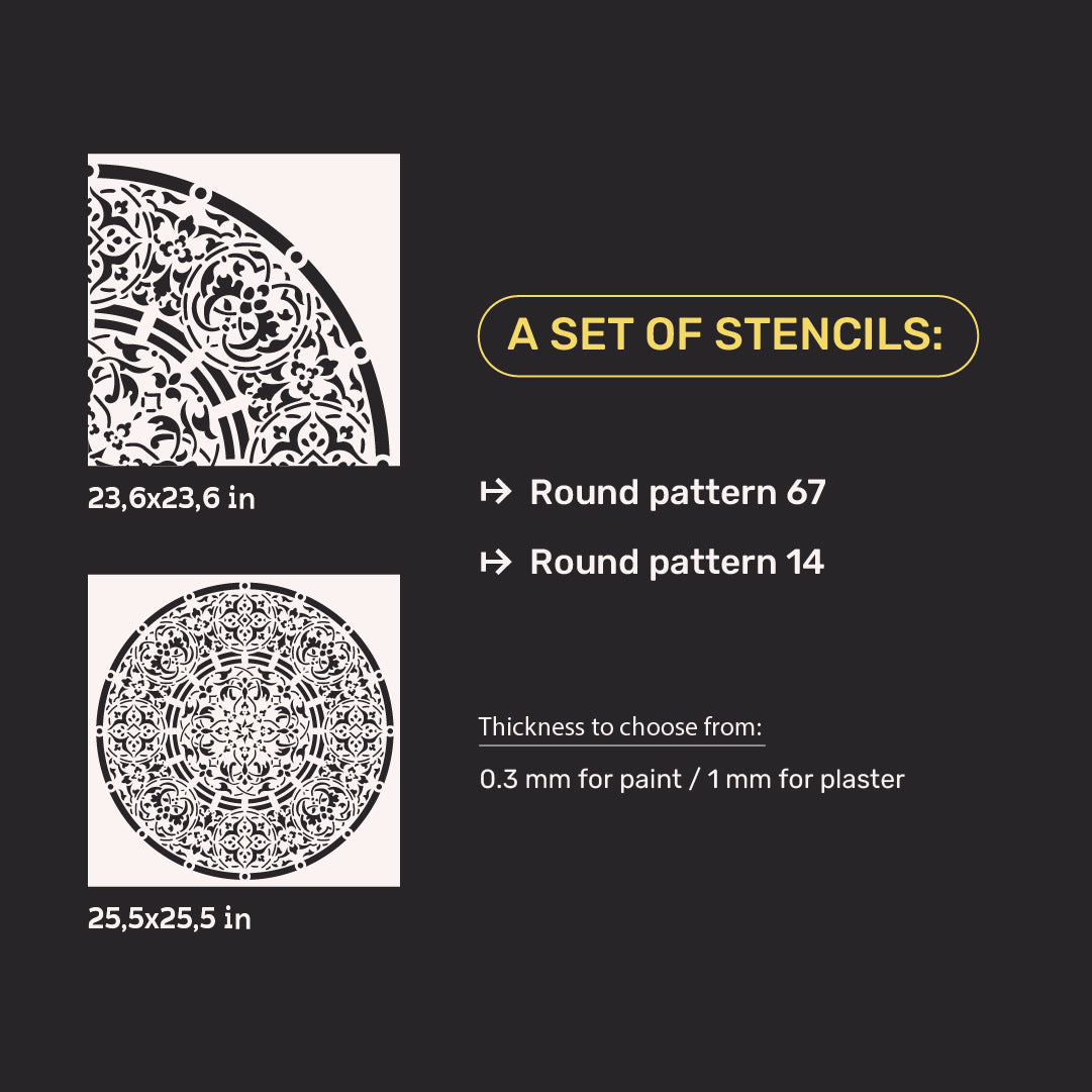 Set of 2 DFA Stencils Round Patterns: Easy Wall and Furniture Updates 0.3-1 mm (N00144)