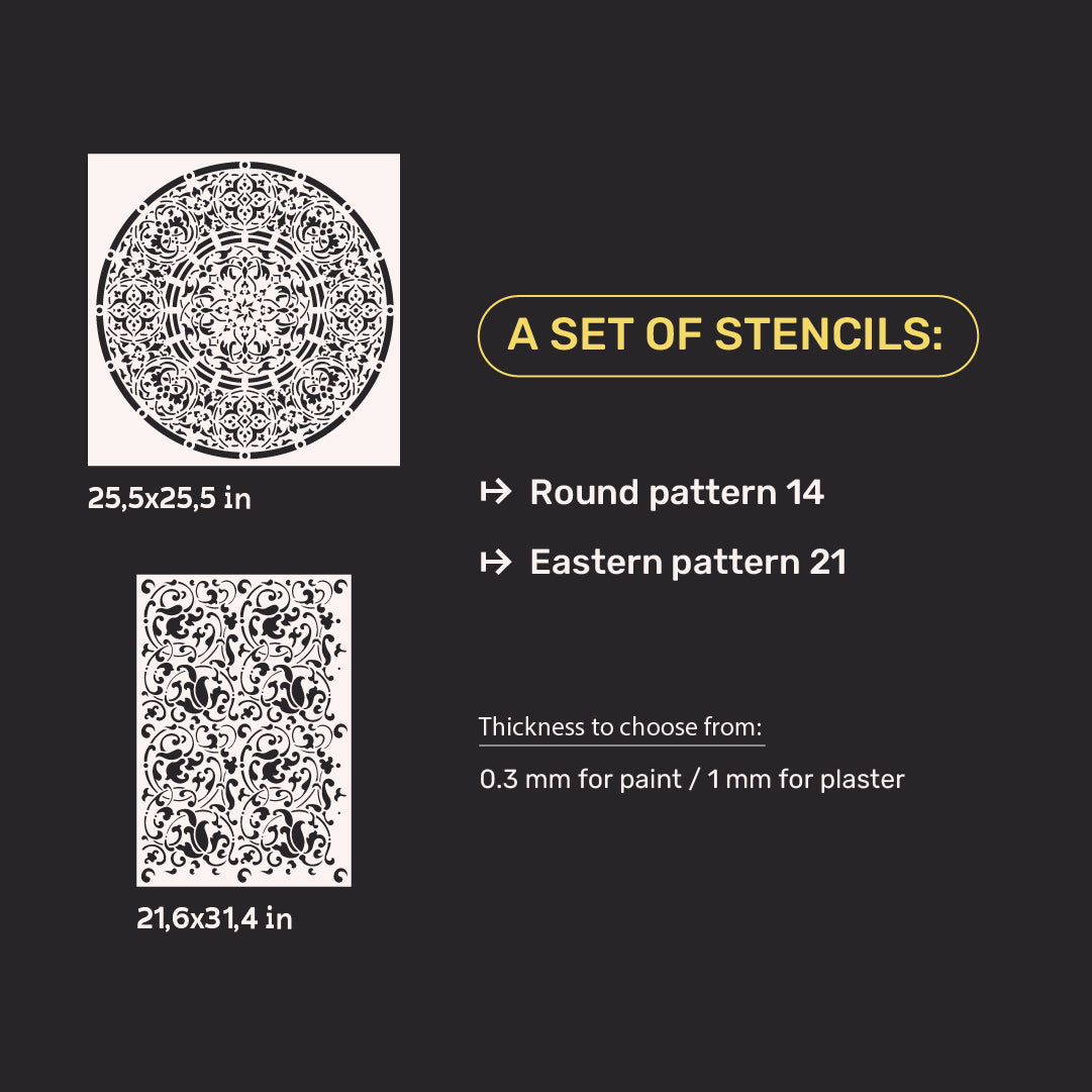 DFA Set of stencils (Round 14 + Eastern 21) wall decor for plaster and paint 0.3-1 mm (N00131)