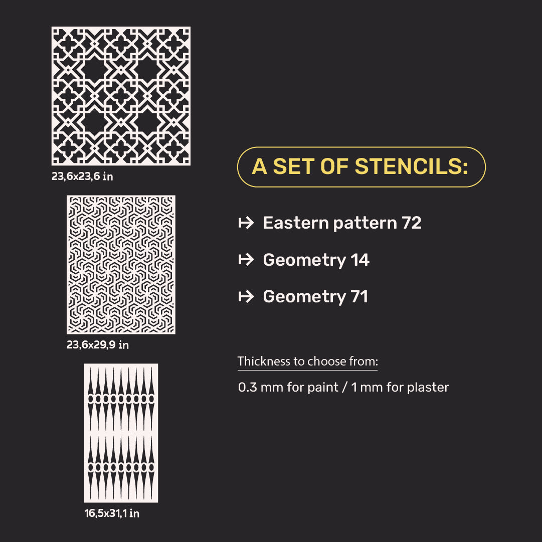 Set of DFA stencils for plaster and paint (Eastern 72 + Geometry 14 + Geometry 71) 0.3-1 mm (N00055)