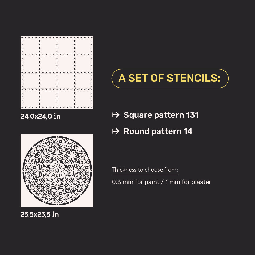 Set of stencils DFA decor for plaster and paint (Square 131 + Round 14) 0.3-1 mm (N00104)