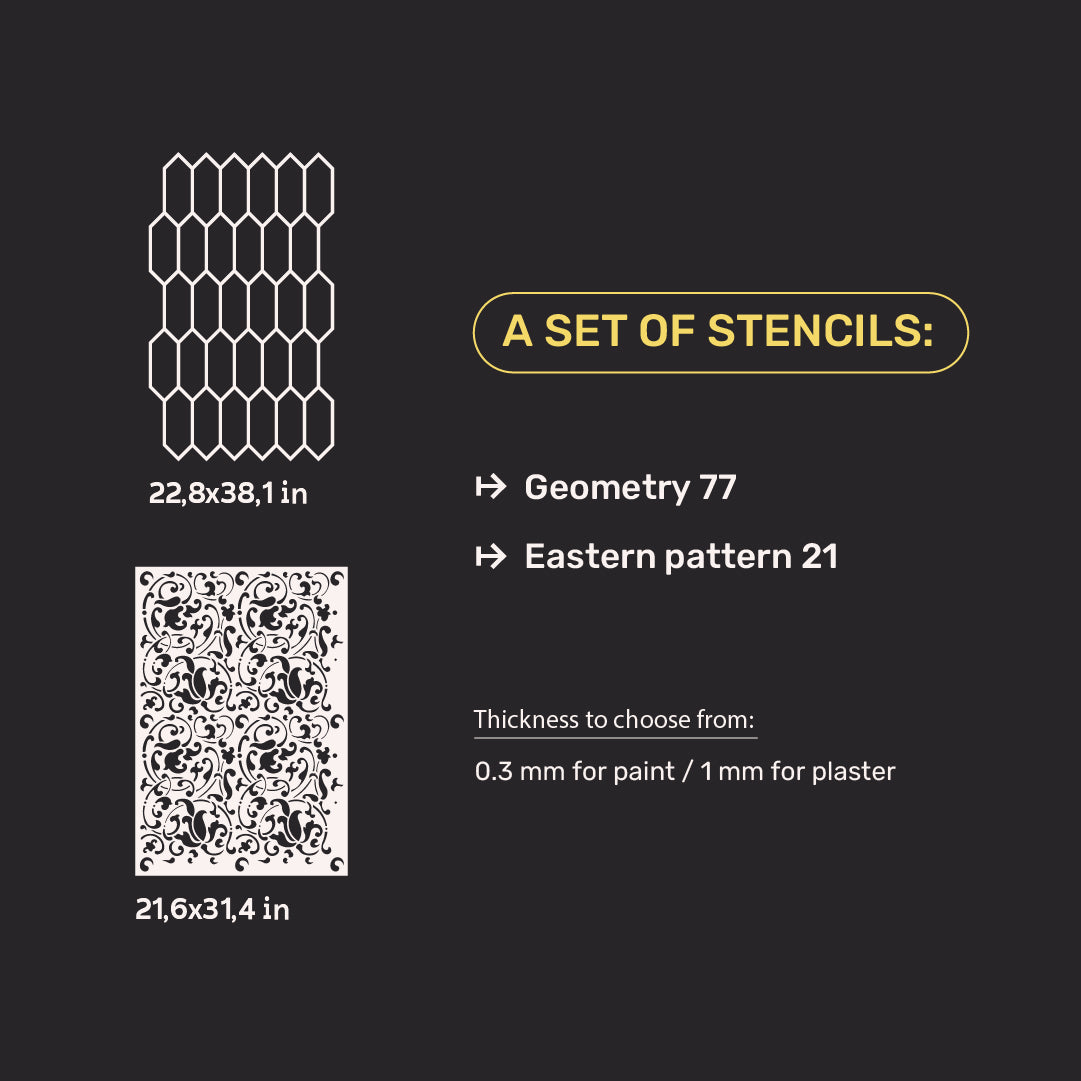 DFA stencils for decoration under plaster and paint (Eastern 21 + Geometry 77) 0.3-1 mm (N00041)