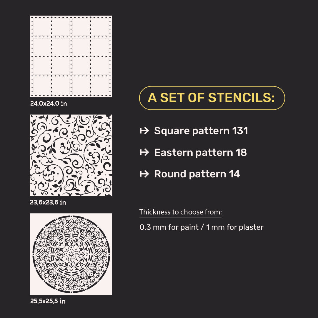 Stencils DFA (Square 131 + East 18 + Round 14) set for plaster and paint 0.3-1 mm (N00085)