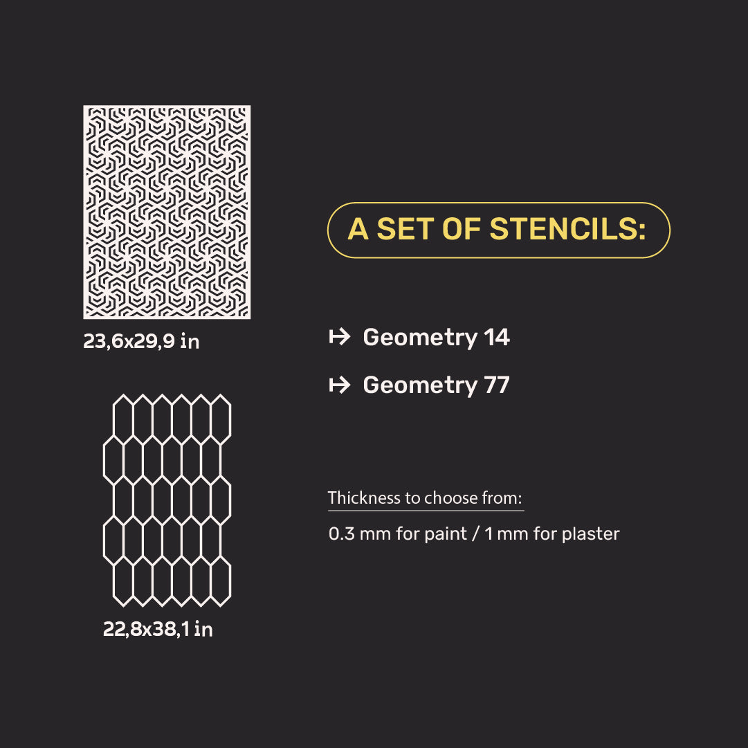 Set of stencils DFA for decoration (Geometry 14 + Geometry 77) for plaster and paint 0.3-1 mm (N00061)