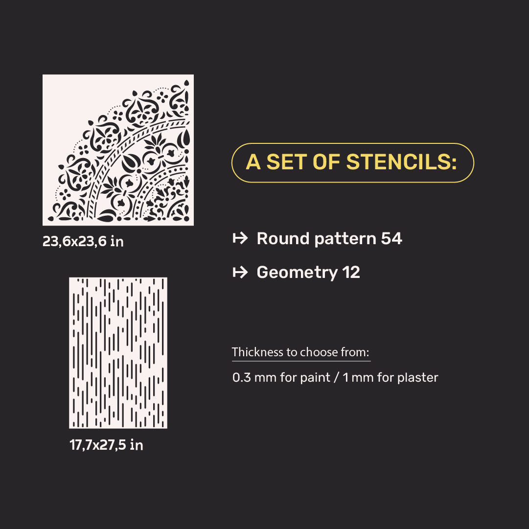 DFA stencils for wall decoration (Round 54 + Geometry 12) for plaster and paint 0.3-1 mm (N00045)