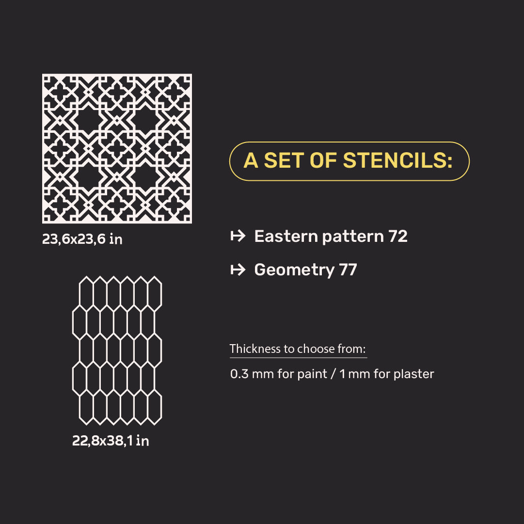 Stencils DFA wall decor set (East 72 + Geometry 77) for plaster and paint 0.3-1 mm (N00083)