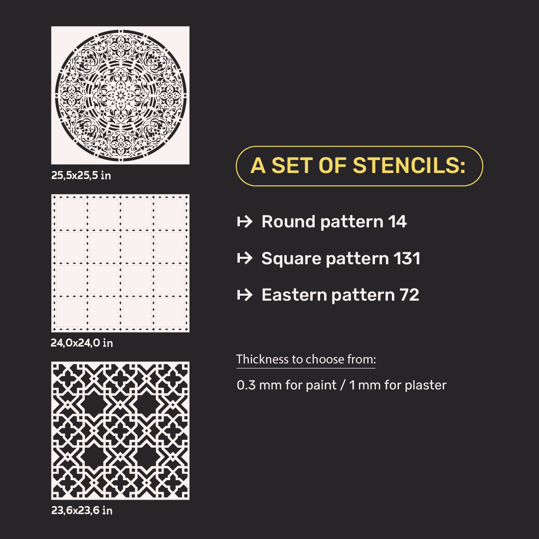DFA Set of stencils (Round 14 + Square 131 + East 72) for plaster and paint 0.3-1 mm (N00089)