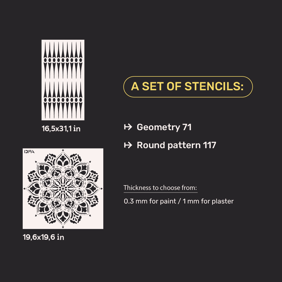 Set for wall decoration DFA (Geometry 71 + Round 117) for plaster and paint 0.3-1 mm (N00086)