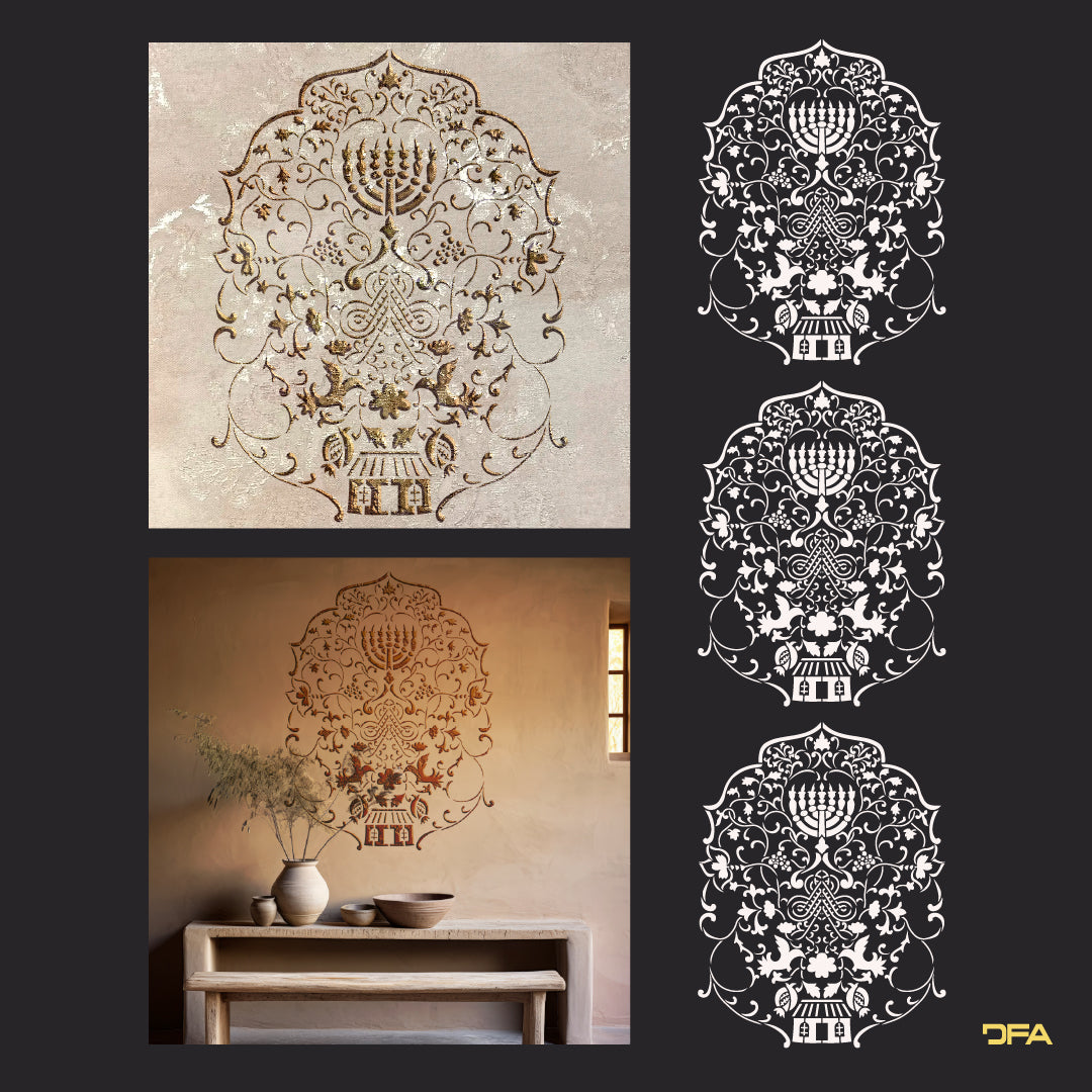 Reusable stencil DFA for decorative plaster and paint Oriental pattern 0.3-1mm (V00070)