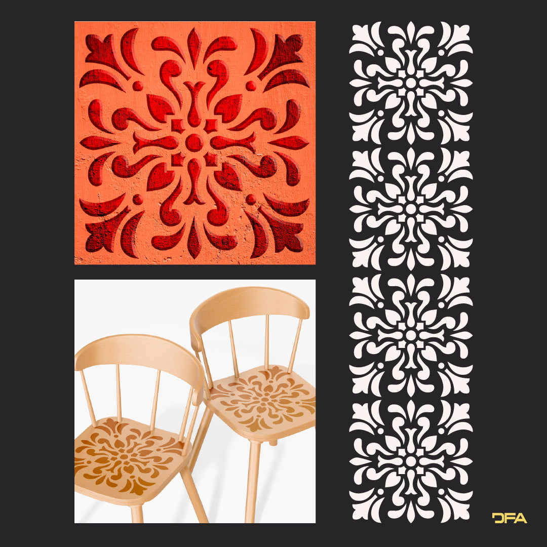 Reusable stencil DFA for decorative plaster and paint Oriental pattern 0.3-1mm (V00065)