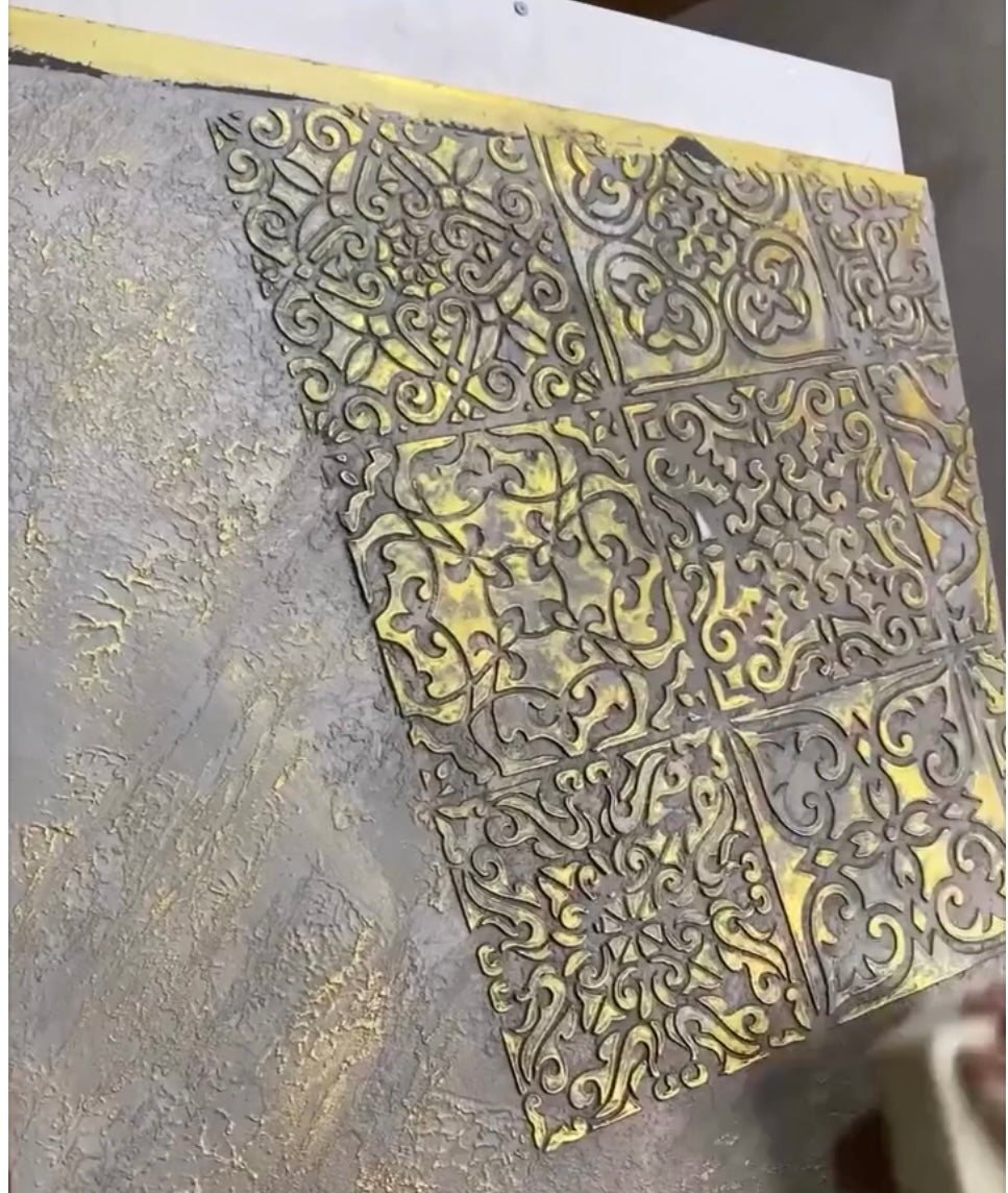 Trendy square ornaments - stencil DFA for decorative plaster and paint 0.3-1 mm (K00006)