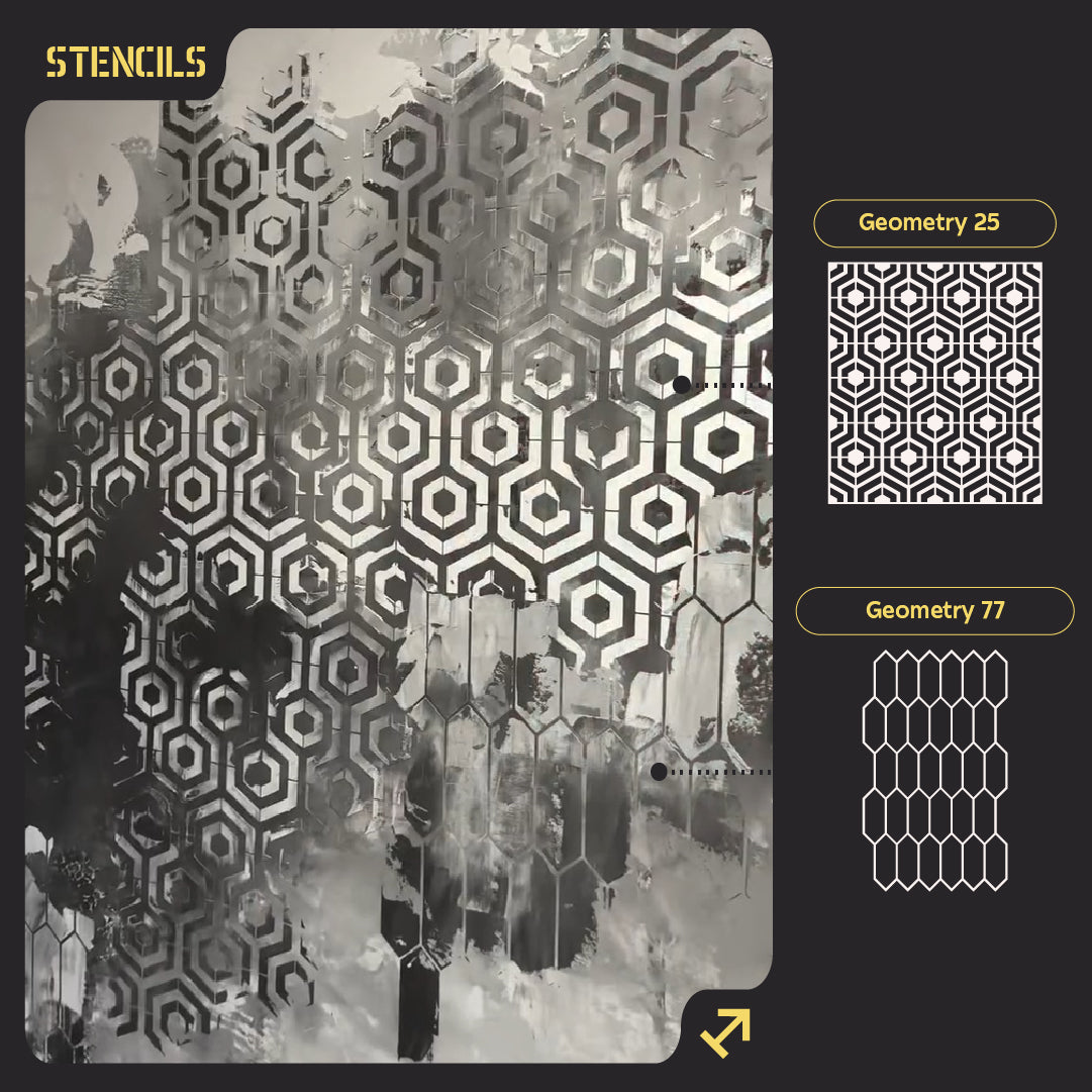 Set for decorating walls for plaster and paint 13 Stencils DFA (Geometry 25 + Geometry 77) 0.3-1 mm (N00013)