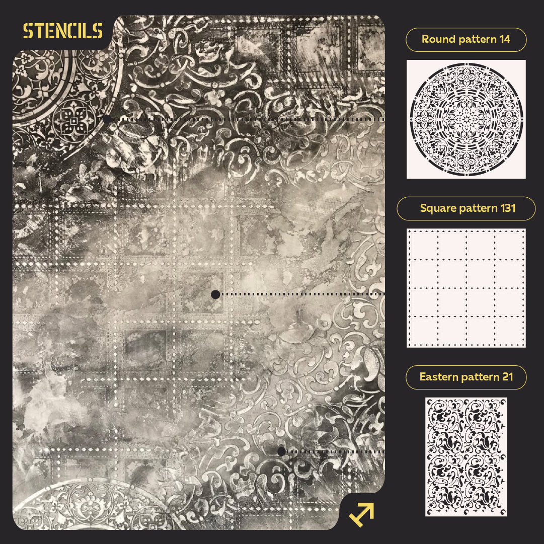Set of stencils DFA (Round 14 + Square 131 + East 21) for plaster and paint 0.3-1 mm (N00099)