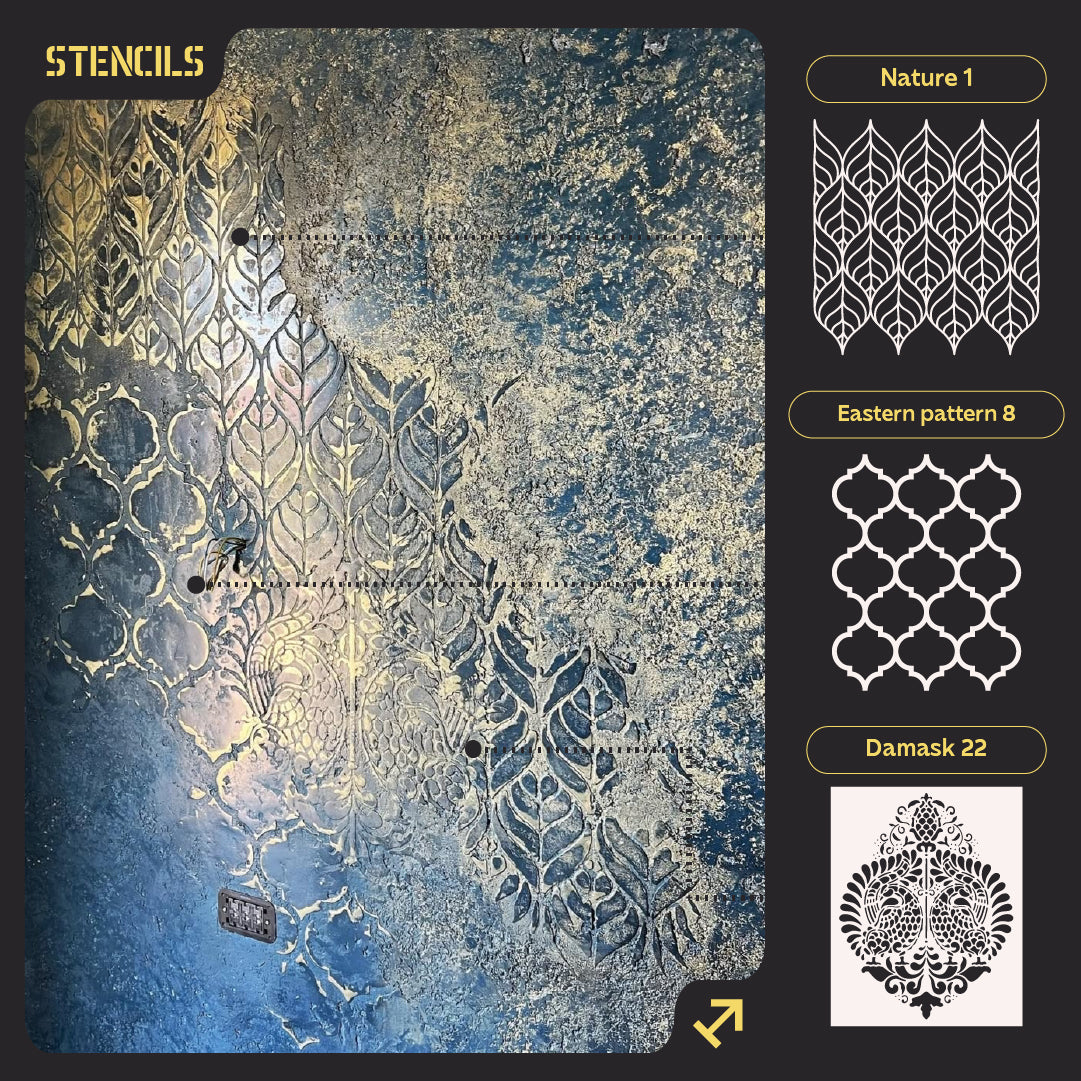 Stencils DFA (Nature 1 + Oriental 8 + Damascus 22) set for plaster and paint 0.3-1 mm (N00068)