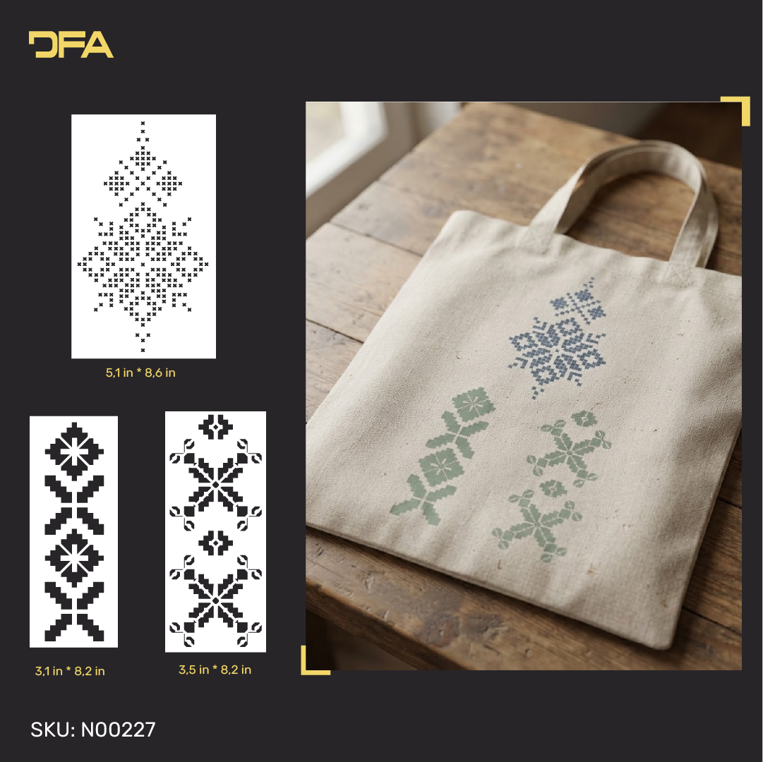 Cross Stitch Pattern Stencil Set – 3 Geometric Craft Designs
