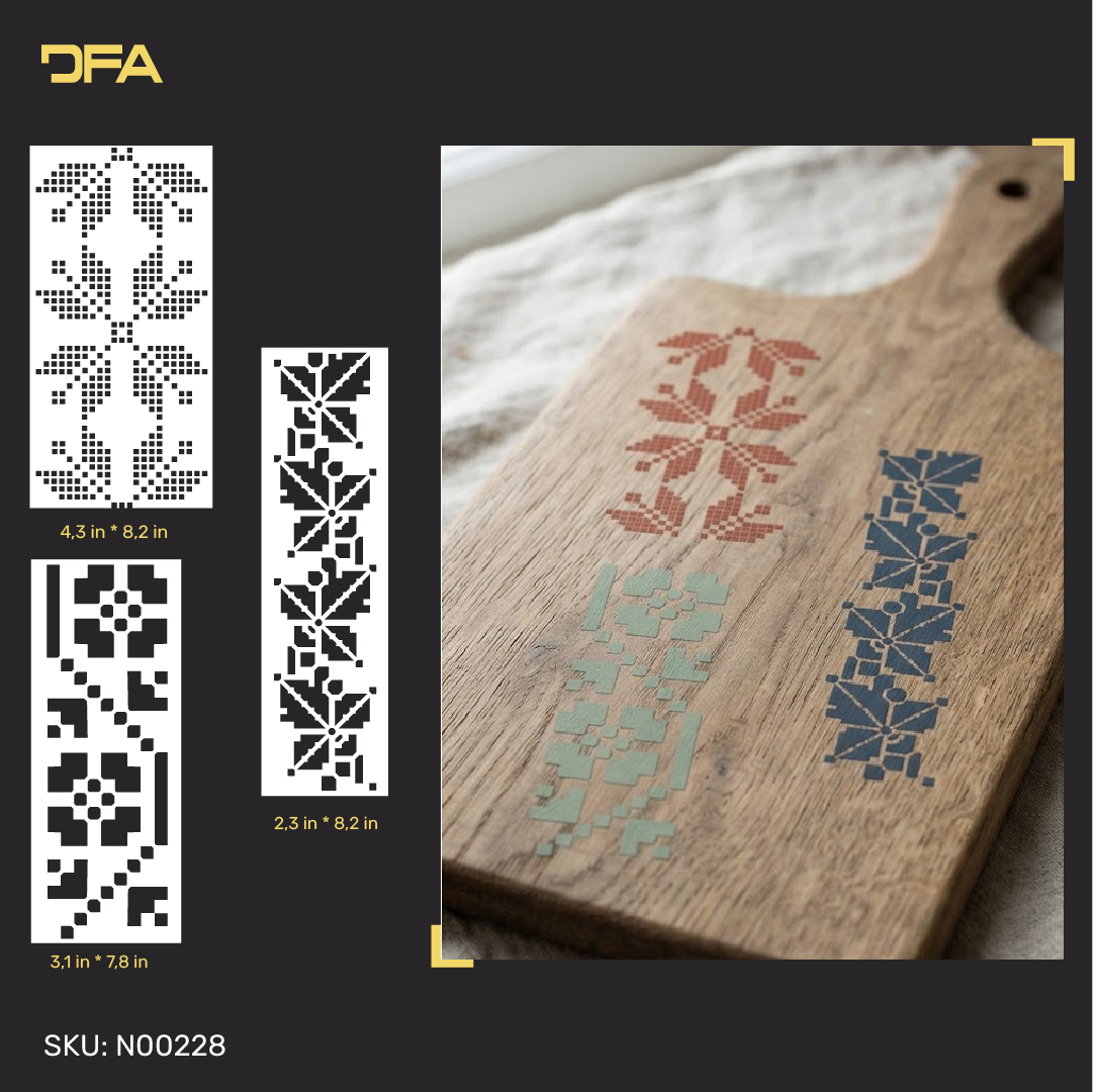 Embroidery-Inspired Geometric Stencil Set – 3 Craft Patterns