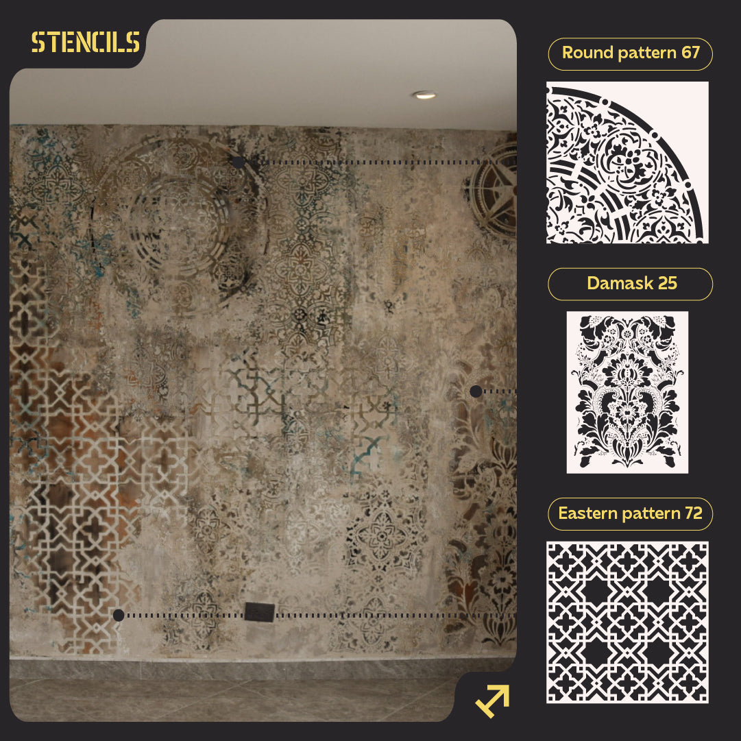 DFA Set of 3 stencils Round motifs, Oriental ornament and Damask: Stylish DIY decor 0.3-1 mm (N00143)