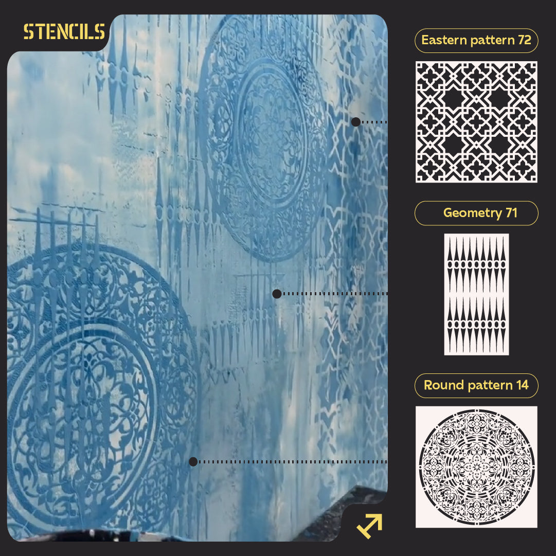 Stencils DFA (Oriental 72 + Geometry 71 + Round 14) set for plaster and paint 0.3-1 mm (N00138)