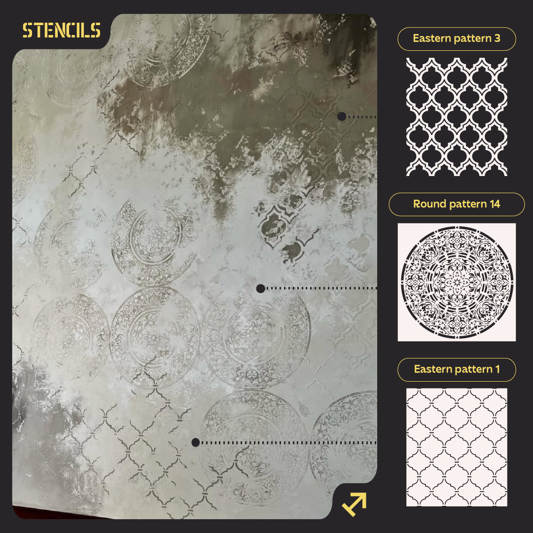 DFA stencils for decoration (Eastern 3 + Round 14 + Eastern 1) for plaster and paint 0.3-1 mm (N00098)