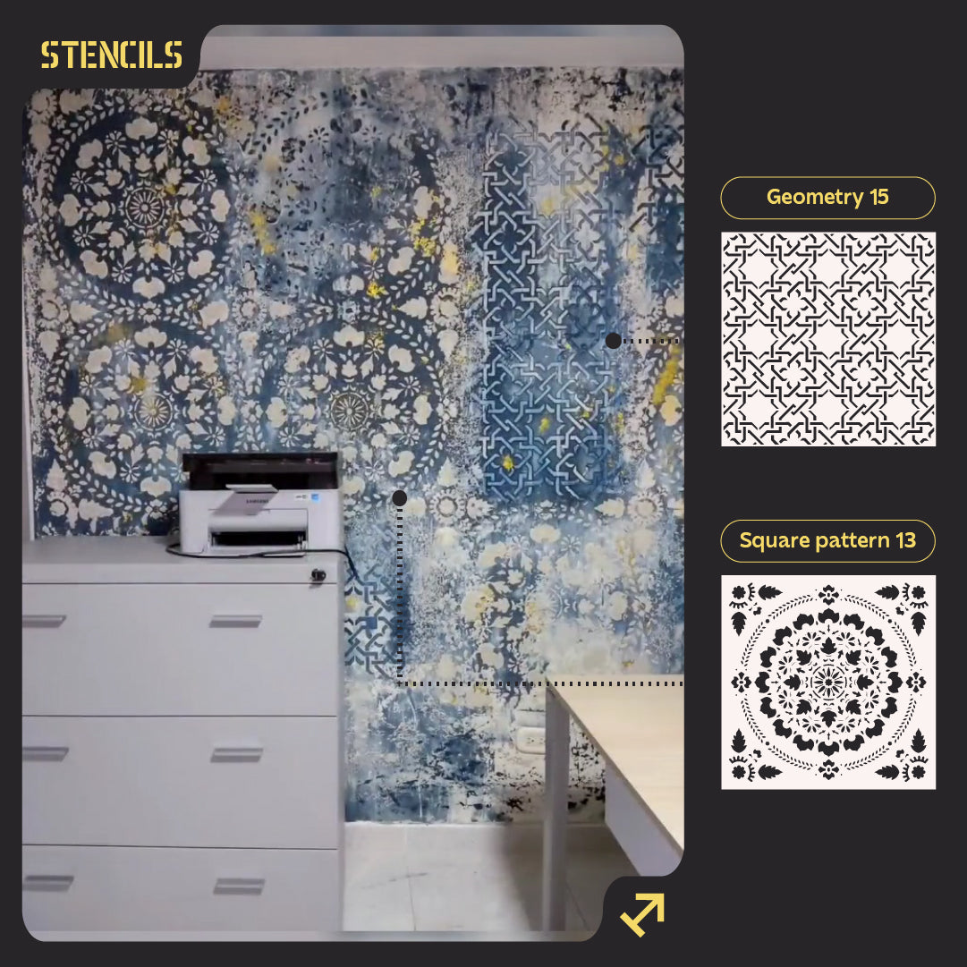 DFA Stencils set for decoration (Geometry 15 + Square 13) for plaster and paint 0.3-1 mm (N00108)