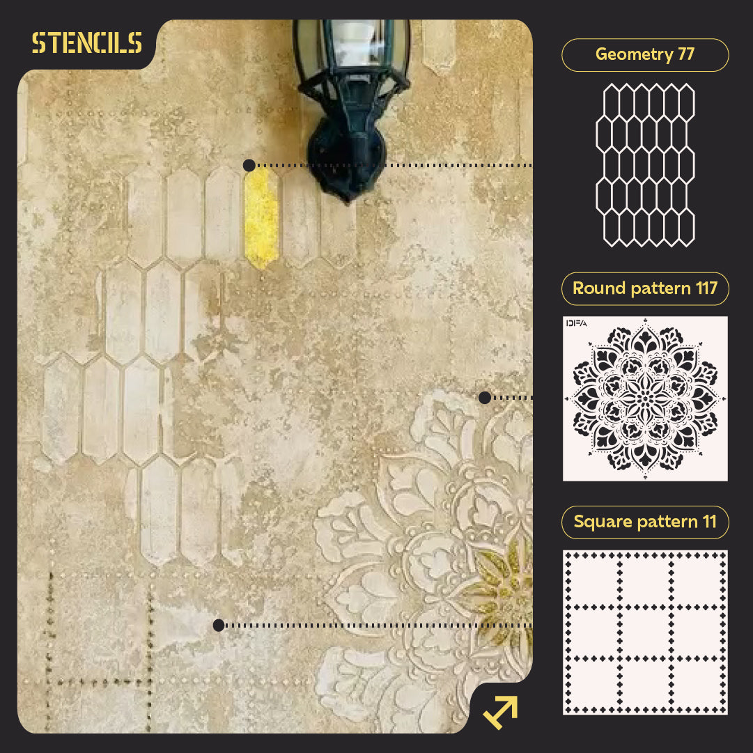 Set of stencils DFA (Geometry 77 + Round 117 + Square 11) for plaster and paint 0.3-1 mm (N00115)