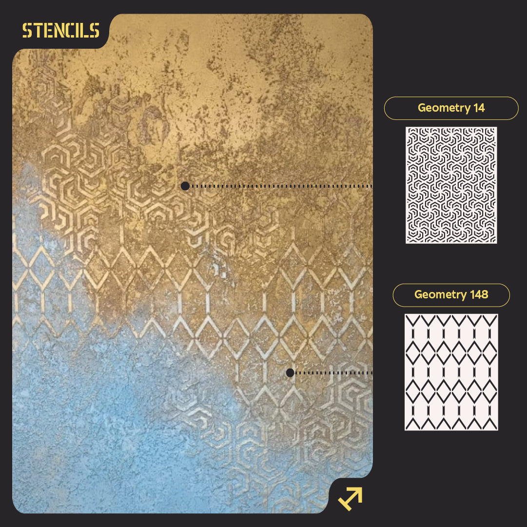 Set for decorating walls for plaster and paint 11 DFA stencils (Geometry 148 + Geometry 14) 0.3-1 mm (N00011)