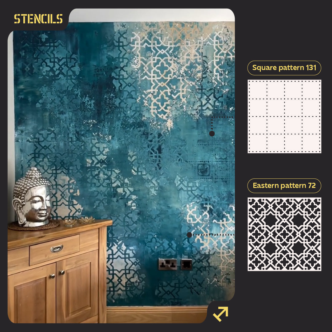 Set of stencils DFA for walls (Square 131 + Eastern 72) for plaster and paint 0.3-1 mm (N00103)
