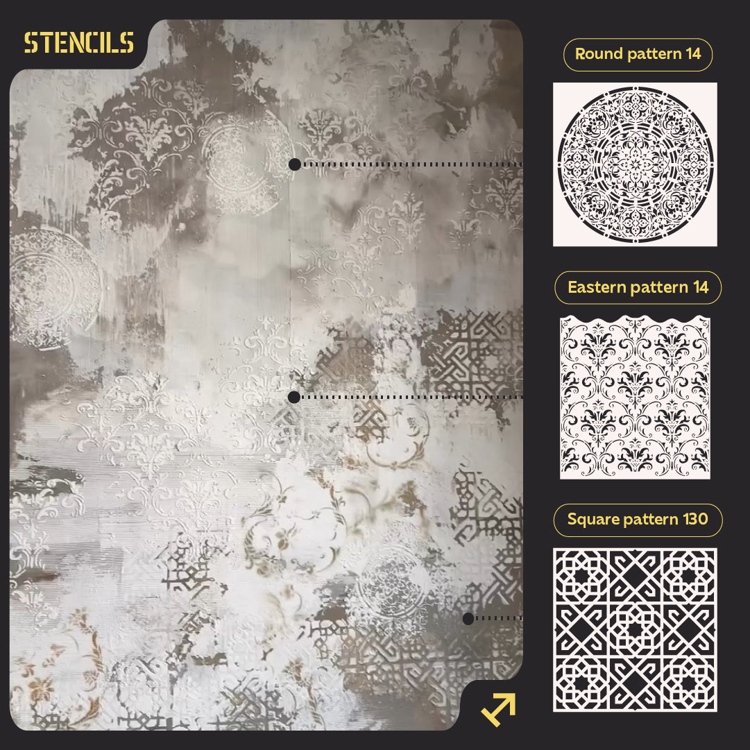 Set of 3 DFA Stencils Square, Circle, East: The Easy Way to Diverse and Professional Design 0.3-1 mm (N00153)