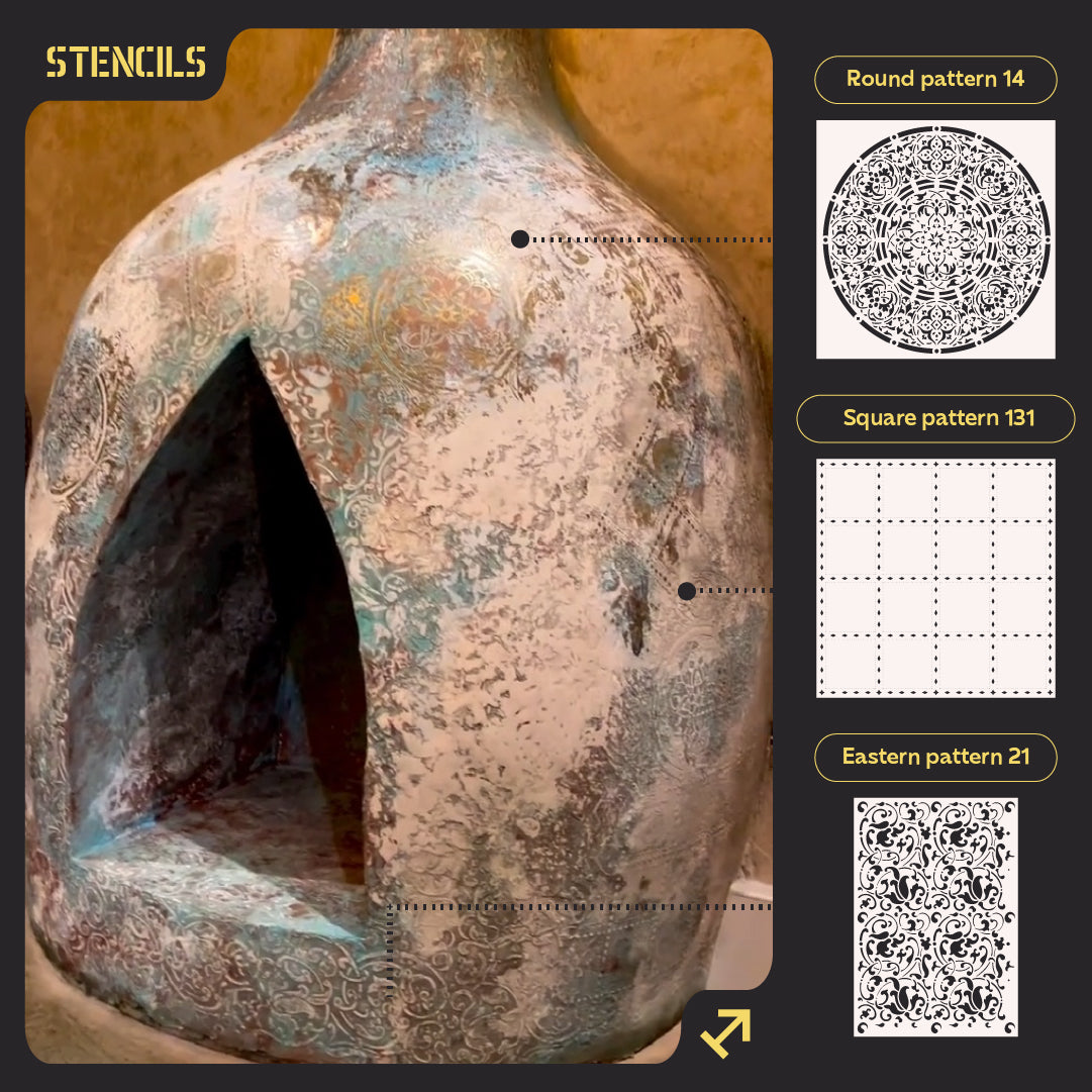 DFA stencils for decoration (Round 14 + Square 131 + Eastern 21) for plaster and paint 0.3-1 mm (N00100)
