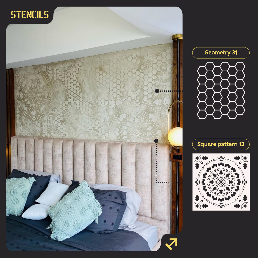 Set of stencils DFA wall decor (Geometry 31 + Square 13) for plaster and paint 0.3-1 mm (N00111)