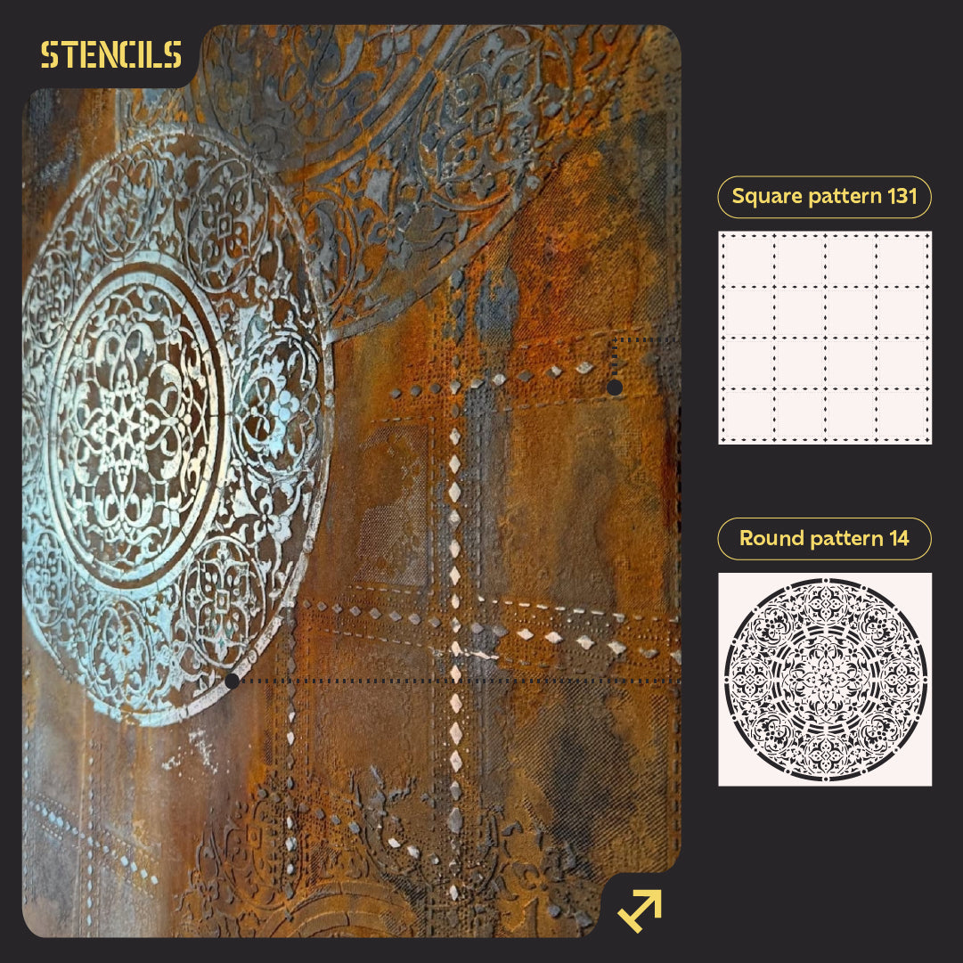 Set of stencils DFA decor for plaster and paint (Square 131 + Round 14) 0.3-1 mm (N00104)