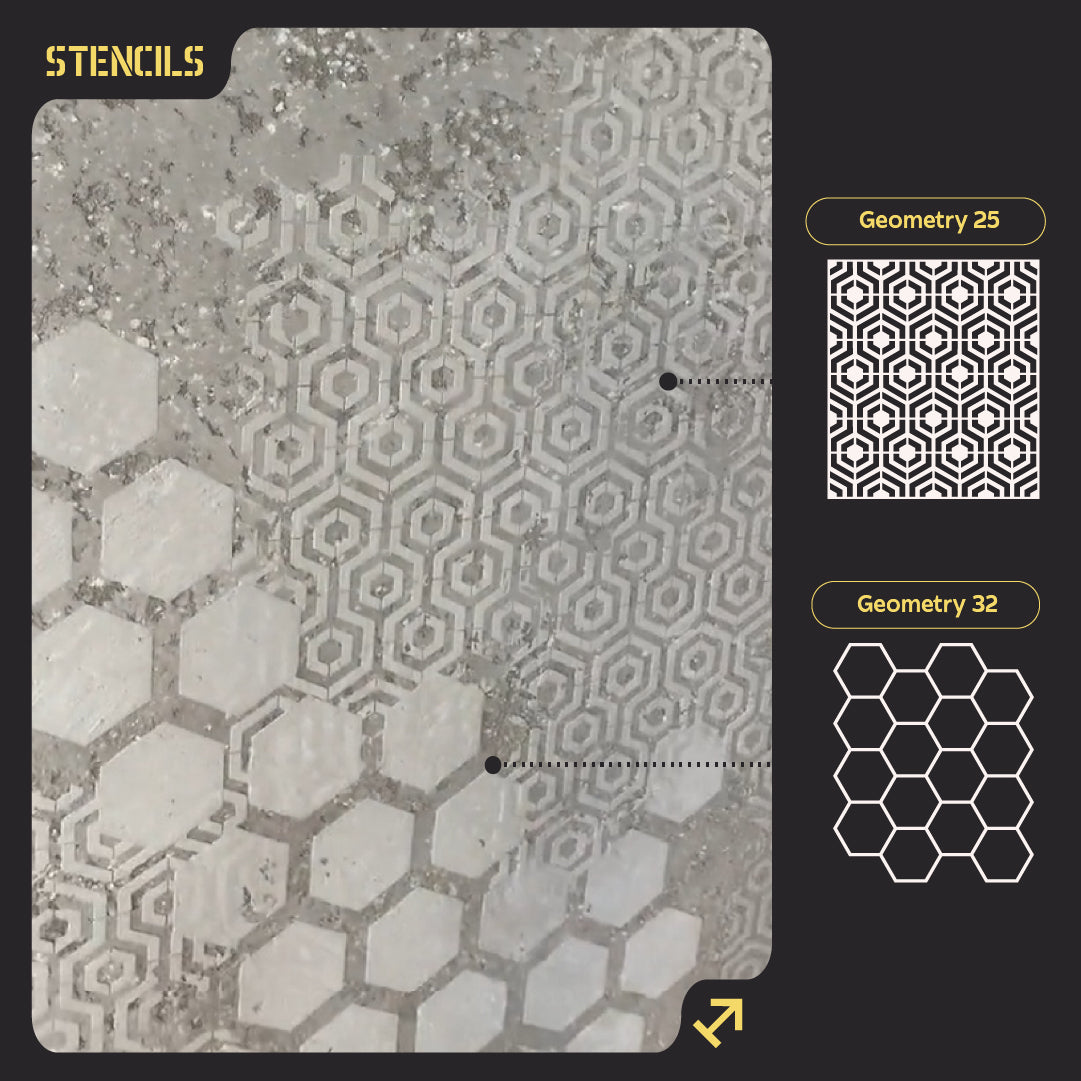 Wall decor with stencils DFA (Geometry 25 + Geometry 32) for plaster and paint 0.3-1 mm (N00133)